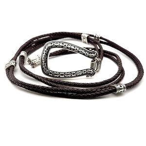Vintage Boho-Western Braided Leather Ornate Silver Plated Brighton Lariat Belt